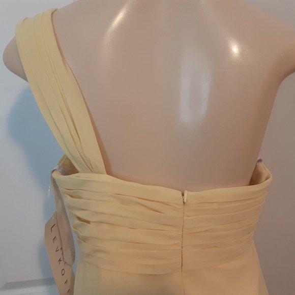 Bill Levkoff  Butter or Canary Yellow Chiffon One Shoulder Faux Wrap Sho… - Picture 10 of 16